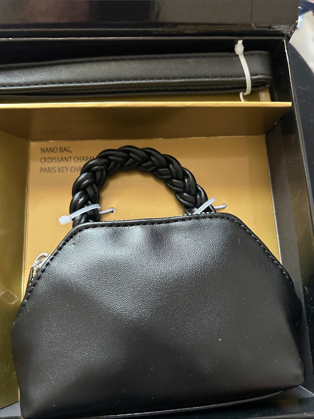 Women's Black Braided Handle Mini Bag - Fashionable Nano Purse